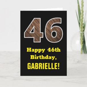 Carte 46e anniversaire : Nom, Motif Faux Wood Grain "46"