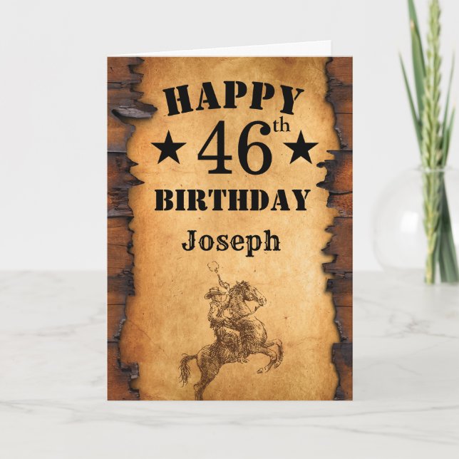 Carte 46e anniversaire Pays rustique Western Cowboy Hors (Devant)