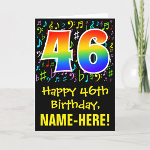 Carte 46e anniversaire : Symboles de musique colorée + A