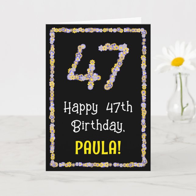 Carte 47e anniversaire : Floral Flowers Numéro, Nom pers (Petite plante)