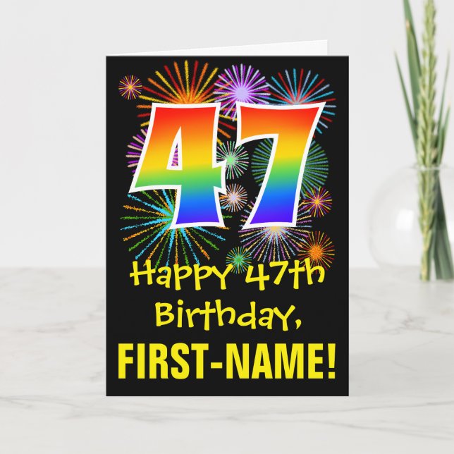 Carte 47e anniversaire : Fun Fireworks Motif + Rainbow 4 (Devant)