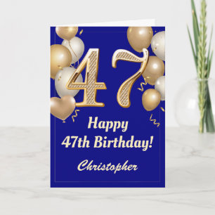 Carte 47e anniversaire Marine Bleu et Ballons d'or Confe