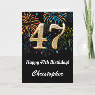 Carte 47e anniversaire Rainbow Fireworks noir et or
