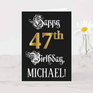 Carte 47e anniversaire — Script fantaisie; look or Faux;