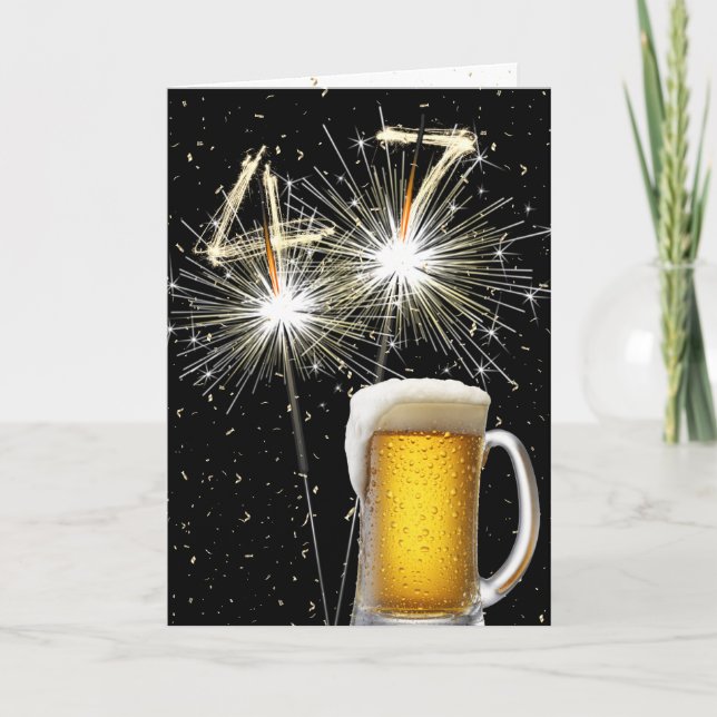Carte 47e anniversaire Sparklers avec Beer Mug (Devant)