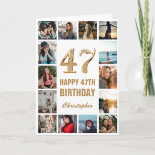 Carte 47e Joyeux Anniversaire Collage photo d'or et blan