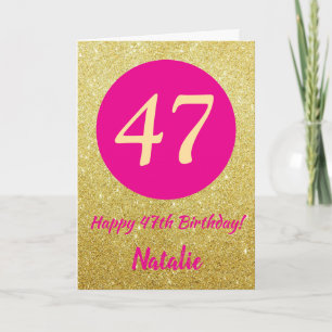 Carte 47e Joyeux anniversaire Hot rose et Parties scinti