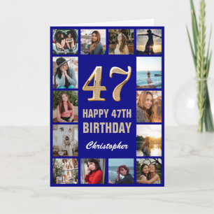 Carte 47e Joyeux Anniversaire Marine Bleu & Gold Photo C