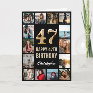 Carte 47e Joyeux anniversaire noir et or Collage photo