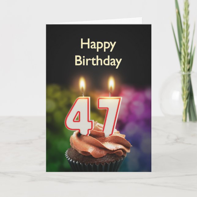 Carte 47ème anniversaire avec gâteau et bougies (Devant)