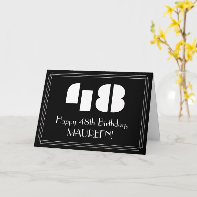 Carte 48e anniversaire : Art Déco Inspiré Look "48" & No (Fleur jaune)