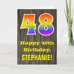 Carte 48e Anniversaire : Aspect Bois Rustique Faux, "48"