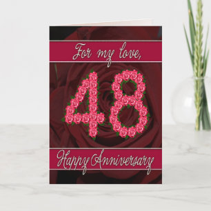 Carte 48e anniversaire avec rose et feuille