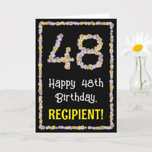 Carte 48e Anniversaire : Nombre de fleurs florales, nom 