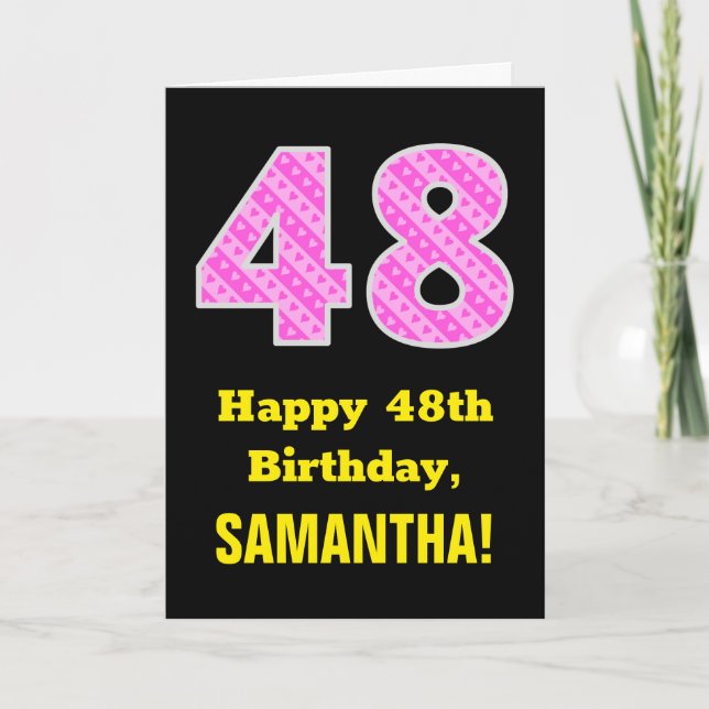 Carte 48e anniversaire : Pink Stripes and Hearts "48" +  (Devant)