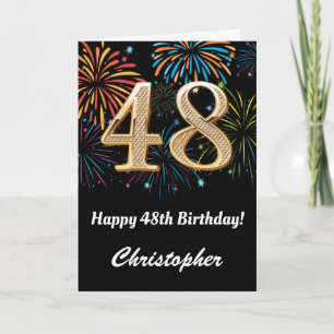 Carte 48e anniversaire Rainbow Fireworks noir et or
