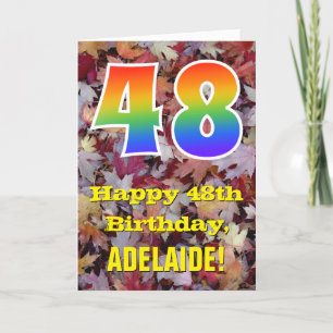 Carte 48th Birthday ; Rustic Autumn Leaves ; Rainbow "48