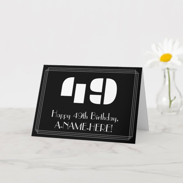 Carte 49e anniversaire : Art Déco Inspiré Look "49" & No (Petite plante)