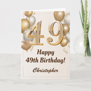 Carte 49e anniversaire Ballons d'or et Confetti Annivers