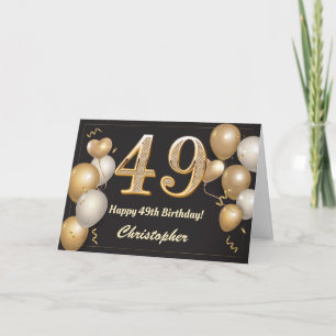 Carte 49e anniversaire Ballons noirs et or Anniversaire