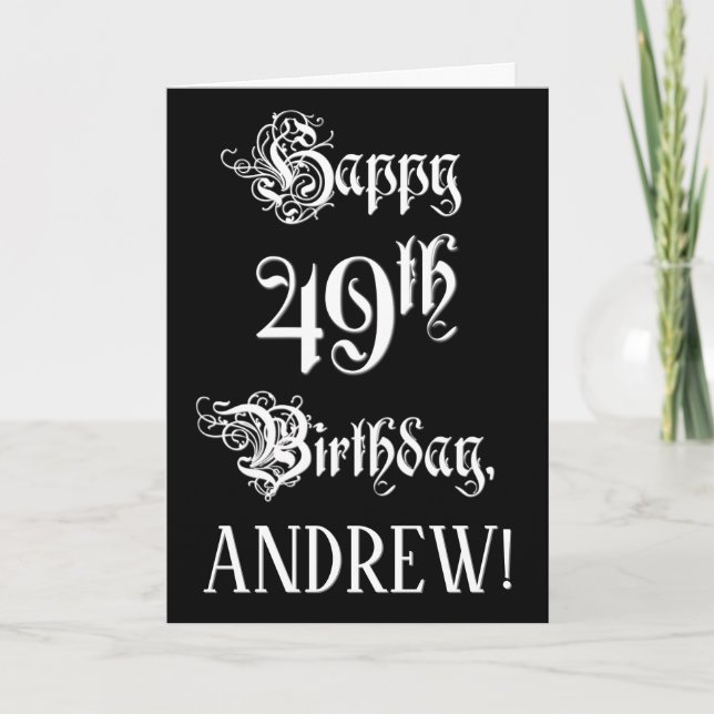 Carte 49e anniversaire : Fancy, Elegant Script + Nom per (Devant)