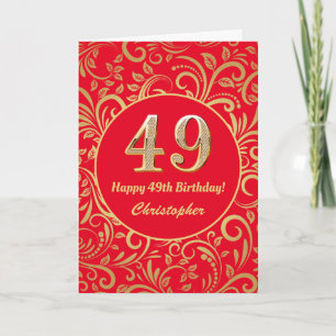 Carte 49e anniversaire Motif Floral rouge et or