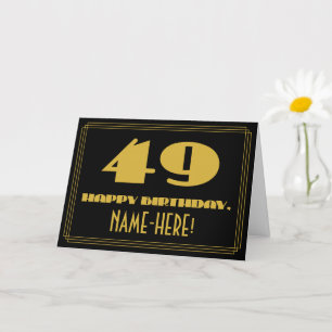 Carte 49e anniversaire : Nom + Art Déco Inspiré Look "49