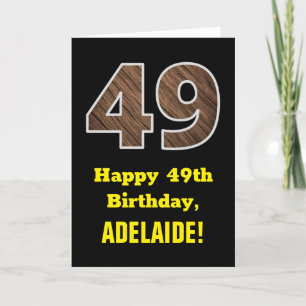 Carte 49e anniversaire : Nom, Motif Faux Wood Grain "49"