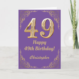 Carte 49e anniversaire Parties scintillant violet et or 