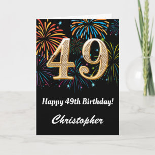 Carte 49e anniversaire Rainbow Fireworks noir et or
