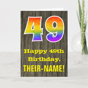 Carte 49e anniversaire : Rustic Faux Wood Look, Arc-en-c