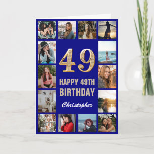 Carte 49e Joyeux Anniversaire Marine Bleu & Gold Photo C