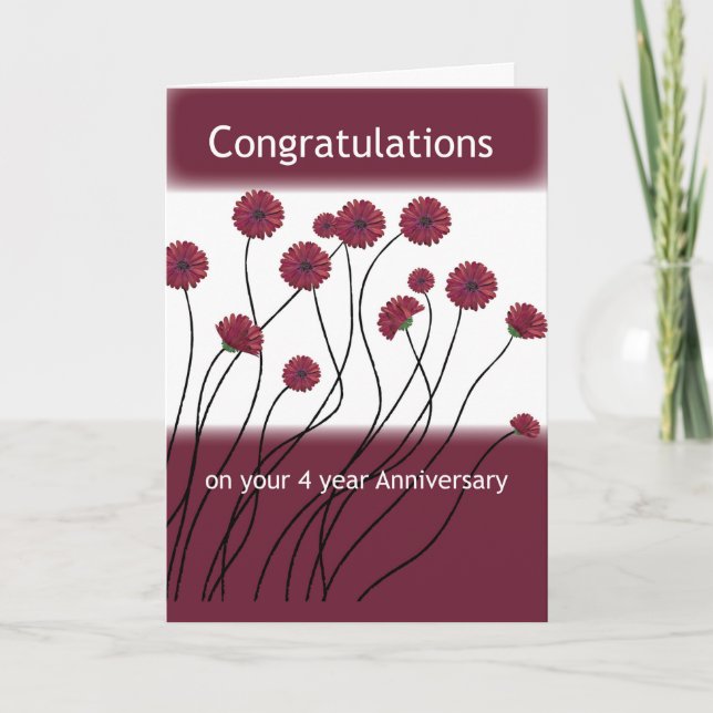 Carte 4 Anniversaire 12 Étapes Fleurs de récupération (Devant)