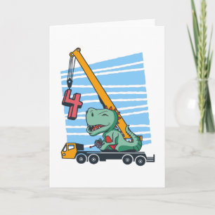 Carte 4 ans 4Anniversaire grue mobile Dinosaur