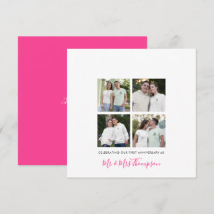 Carte 4 collage photo Premier anniversaire Custom Pink