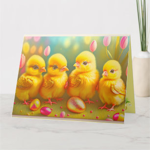 Carte 4 Collection Pâques De Poulet Et Fleurs