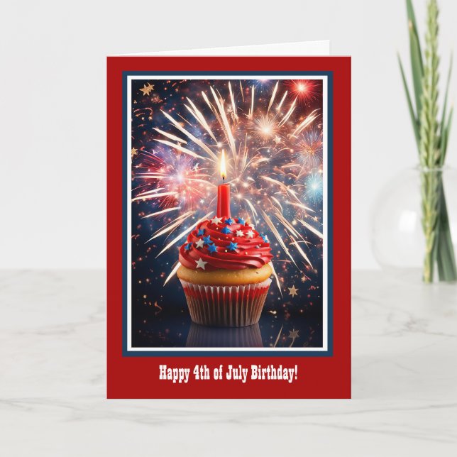 Carte 4 juillet Anniversaire avec bougie Cupcake (Devant)