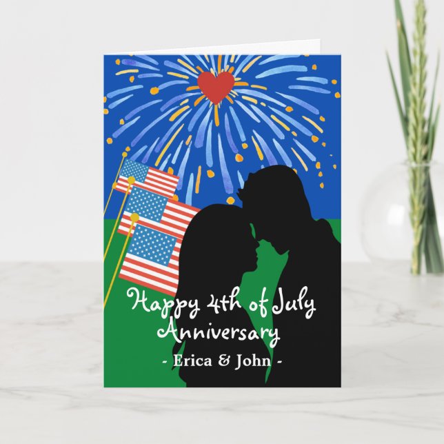 Carte 4 juillet Anniversaire avec deux feux d'artifice (Devant)