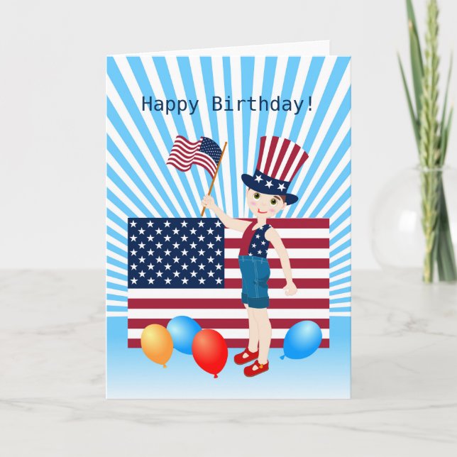 Carte 4 juillet Anniversaire garçon avec drapeau américa (Devant)