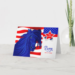Carte 4 juillet Anniversaire Patriotique Cheval Thème