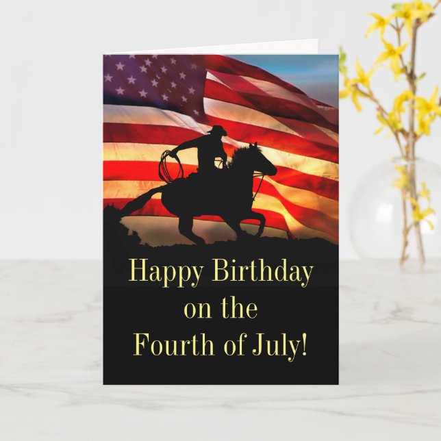 Carte 4 juillet Anniversaire Pays Western Cowboy (Fleur jaune)