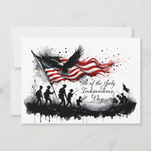 Carte 4 juillet art patriotique avec drapeau et soldats