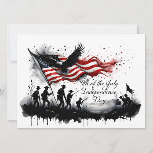 Carte 4 juillet art patriotique avec drapeau et soldats
