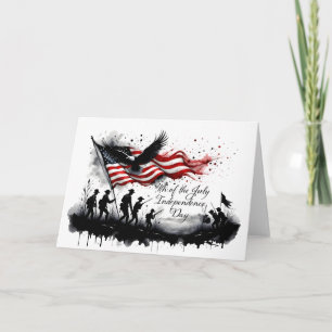Carte 4 juillet art patriotique avec drapeau et soldats