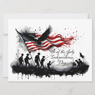 Carte 4 juillet art patriotique avec drapeau et soldats