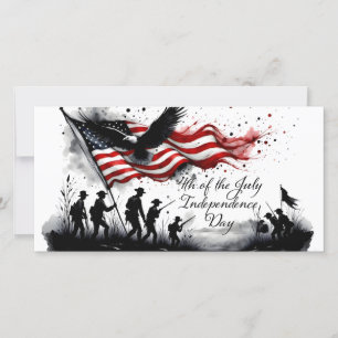 Carte 4 juillet art patriotique avec drapeau et soldats