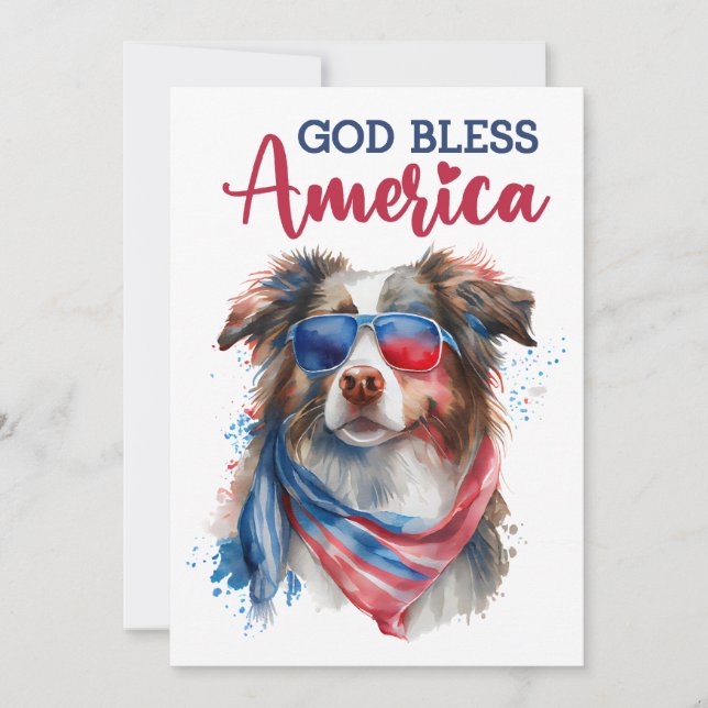 Carte 4 juillet berger australienne-chien patrioti (Devant)