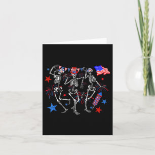Carte 4 juillet Dancing Skeletos Usa Drapeau Feu d'artif