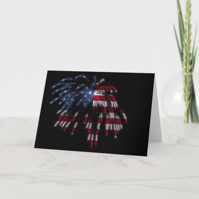Carte 4 juillet Feu d'artifice et drapeau américain en l (Devant)