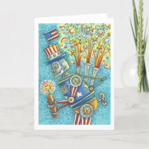 Carte 4 juillet FEU ROBOT GREETING CARD Blank